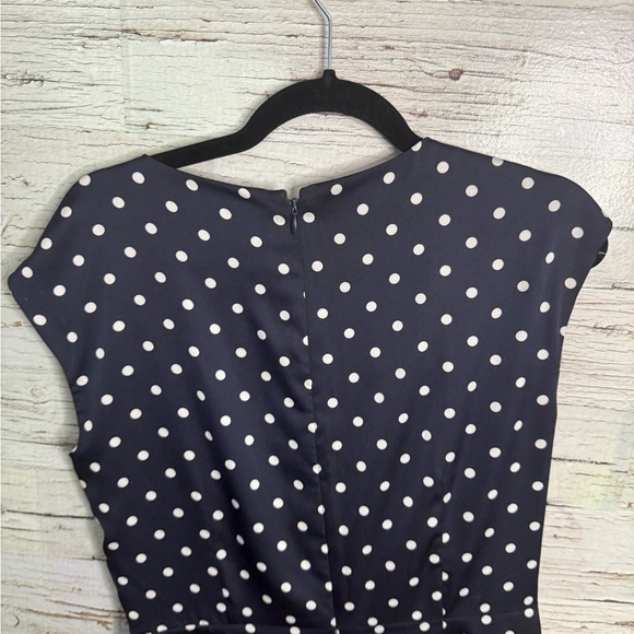 Lauren Ralph Lauren Navy Polka Dot Dress faux wrap size 10 - Picture 5 of 6